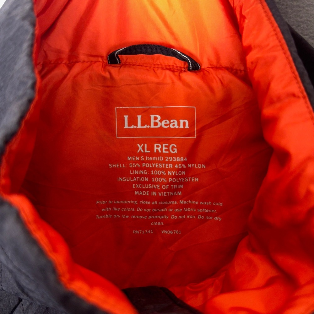 LL Bean Quilted Insulated Jacket Black Orange Lining Full Zip Outdoor Mens XL - Picture 5 of 10